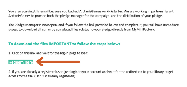 MyMiniFactory Pledge Redemption Email